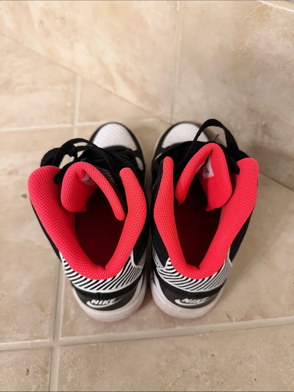 Nike Kids High-Top Sneakers in Black, White & Pink